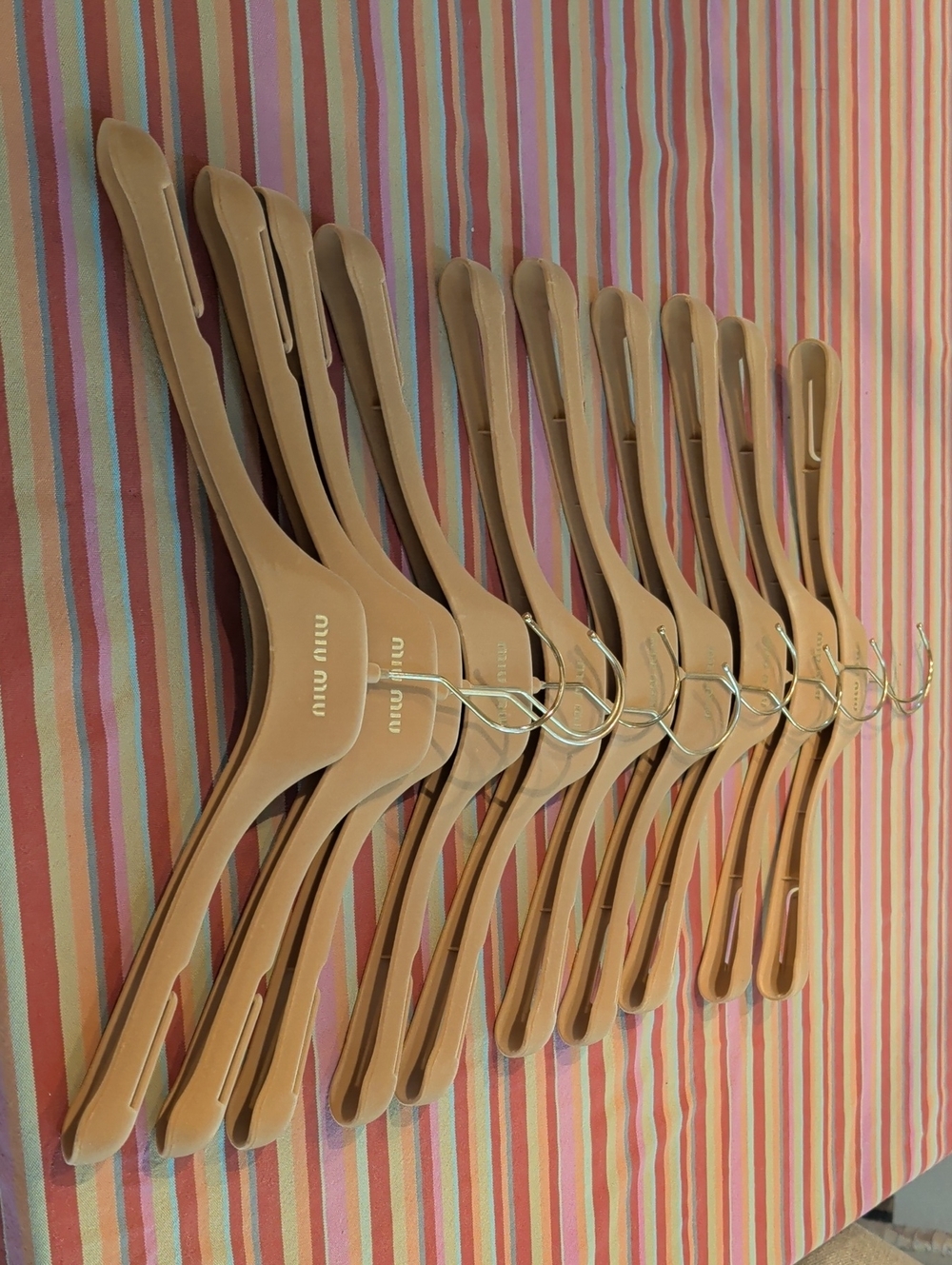 Miu Miu Nude Velvet Clothing Hangers with Gold Hooks - Set
